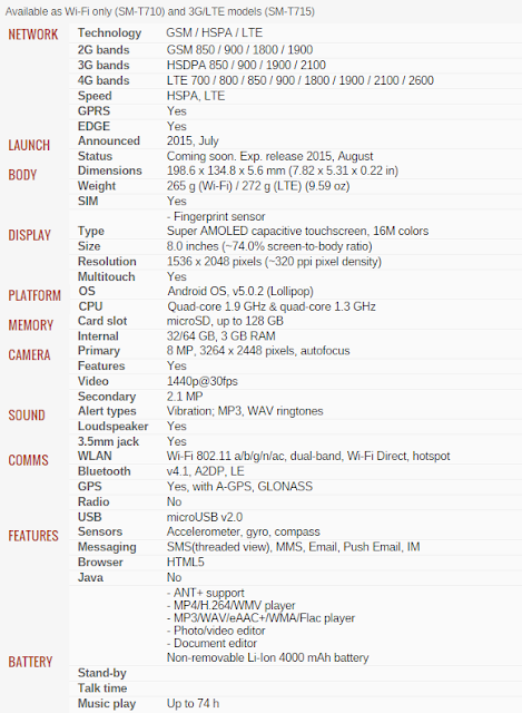 Samsung Galaxy Tab S2 8.0, and 9.7 official: release date, price and technical specs