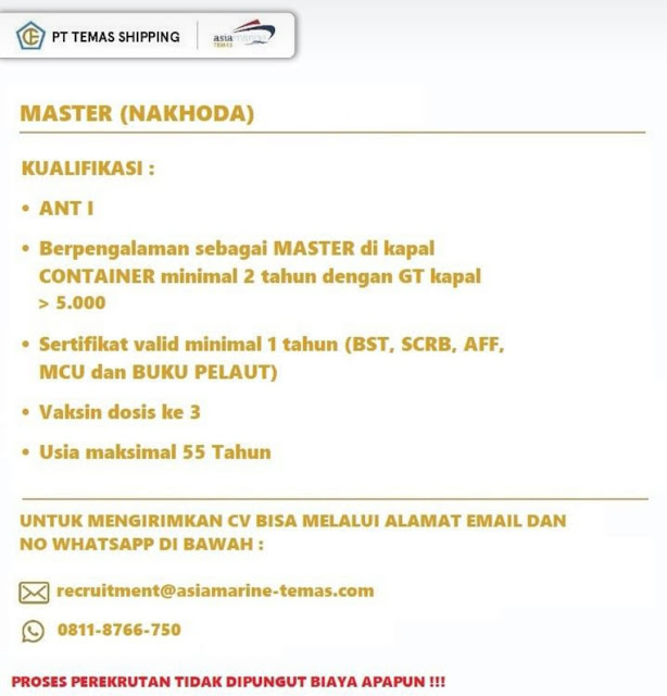 Lowker Master (Nakhoda) ANT I Kapal Temas September 2023