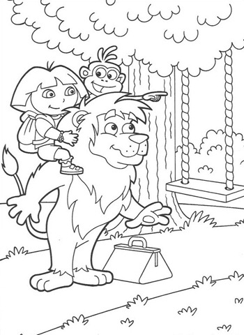 Dora a aventureira na selva para imprimir e colorir,dora e o leao, dora coloriage