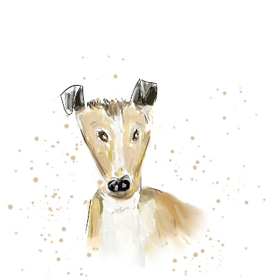 Cartoon Light Brown Dog With Cute Ears and a Watercolour Splash Background, Free to Download