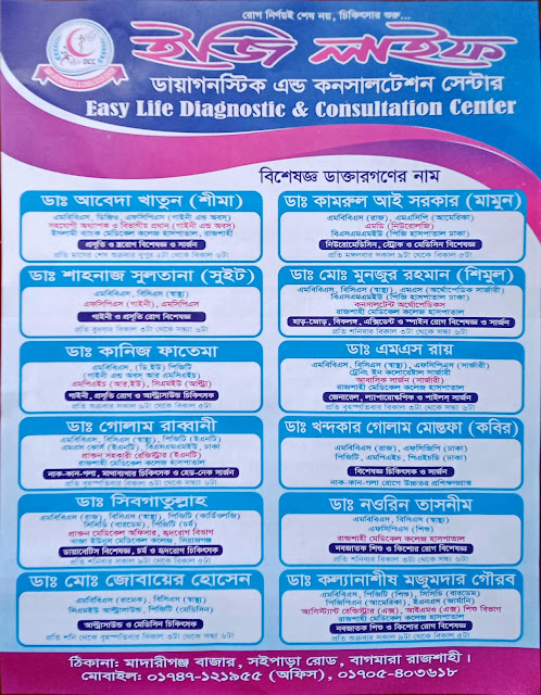 বিশেষজ্ঞ ডাক্তারগণের নাম-Easy Life Diagnostic & Consultation Center.