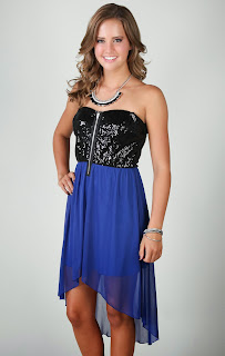 Strapless Sequin Body with Exposed Zipper Front and a High Low Hem