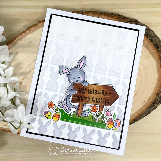 Hop This Way... Easter Card by Donna Idlet | Hoppy Greetings Stamp Set, Springtime Paper Pad and Bunny Tails Stencil Set by Newton's Nook Designs #newtonsnook
