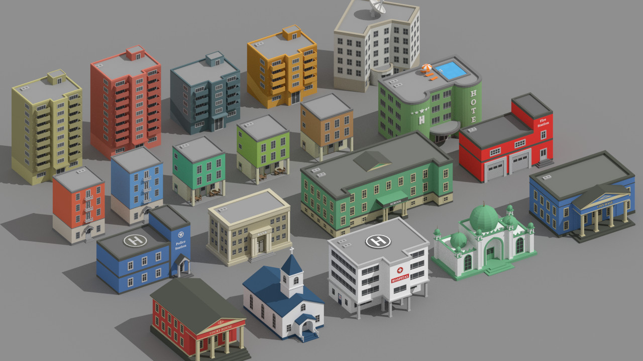 Low Poly polygon buildings