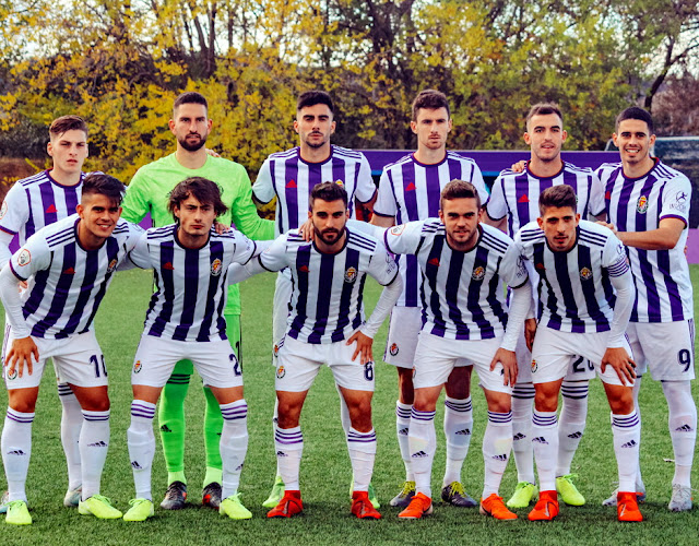 REAL VALLADOLID C. F. PROMESAS. Temporada 2019-20. Mancuso, Samu Pérez, Kike Pérez, Jaime Sánchez, Oriol Rey, Miguel De la Fuente. Kuki Zalazar, Apa, Doncel, Mario Soberón y Raúl Navarro. REAL VALLADOLID PROMESAS 1 C. D. CALAHORRA 1. 17/11/2019. Campeonato de Liga de 2ª División B, Grupo II, jornada 13. Valladolid, Campos Anexos del estadio José Zorrilla (500 espectadores). GOLES: 0-1: 68’, Chaco. 1-1: 90+3’, Miguel, de penalti.