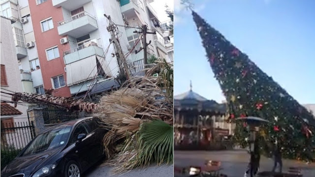 Strong Winds in Tirana, Christmas Tree down and many damages