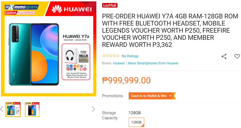 Memoxpress Huawei Y7a listing