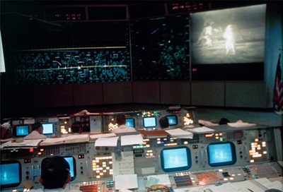 Interior view of the Mission Operations Control Room (MOCR) in the Mission Control Center (MCC),