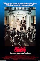 Night of the Creeps poster - two teens standing on a house porch trying to fend off zombies.