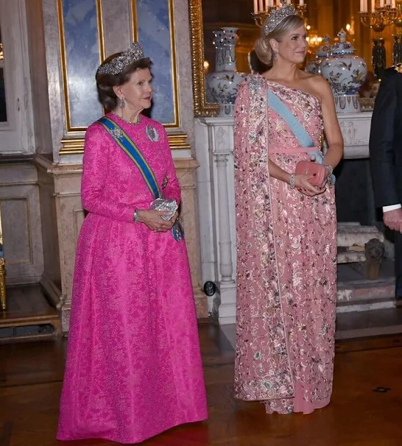 Queen Maxima wore a pink gown by Jan Taminiau. Stuart tiara. Crown Princess Victoria, Princess Sofia, Queen Silvia