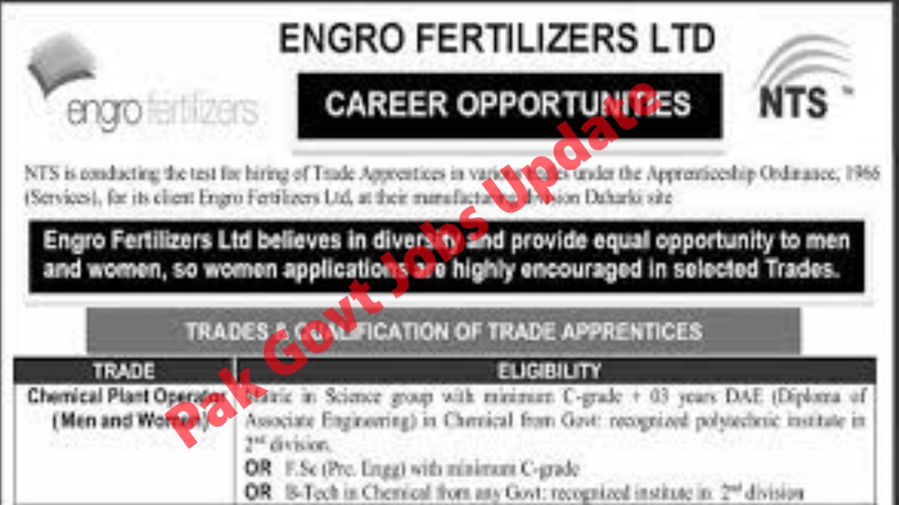 Engro Fertilizers Apprenticeship Program 2023: Exciting NTS Job Opportunities