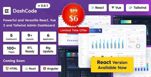 Best React, Vuejs, Tailwind Dashboard Template