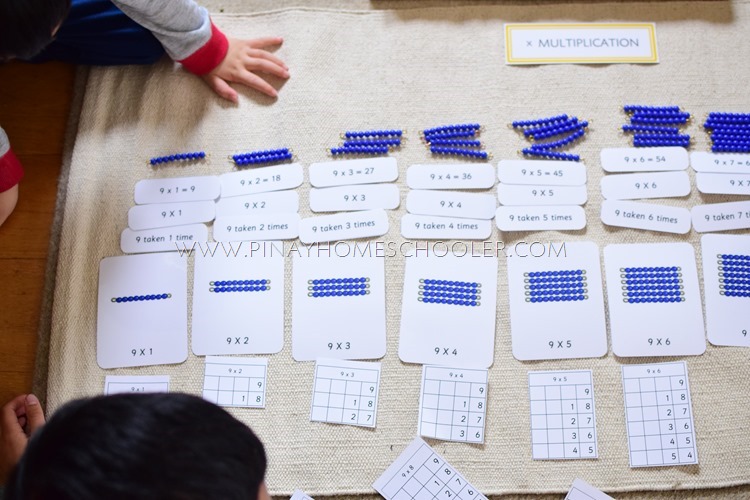 Multiplication Labels with Montessori Beads, Bead Array Cards, and Notation Paper