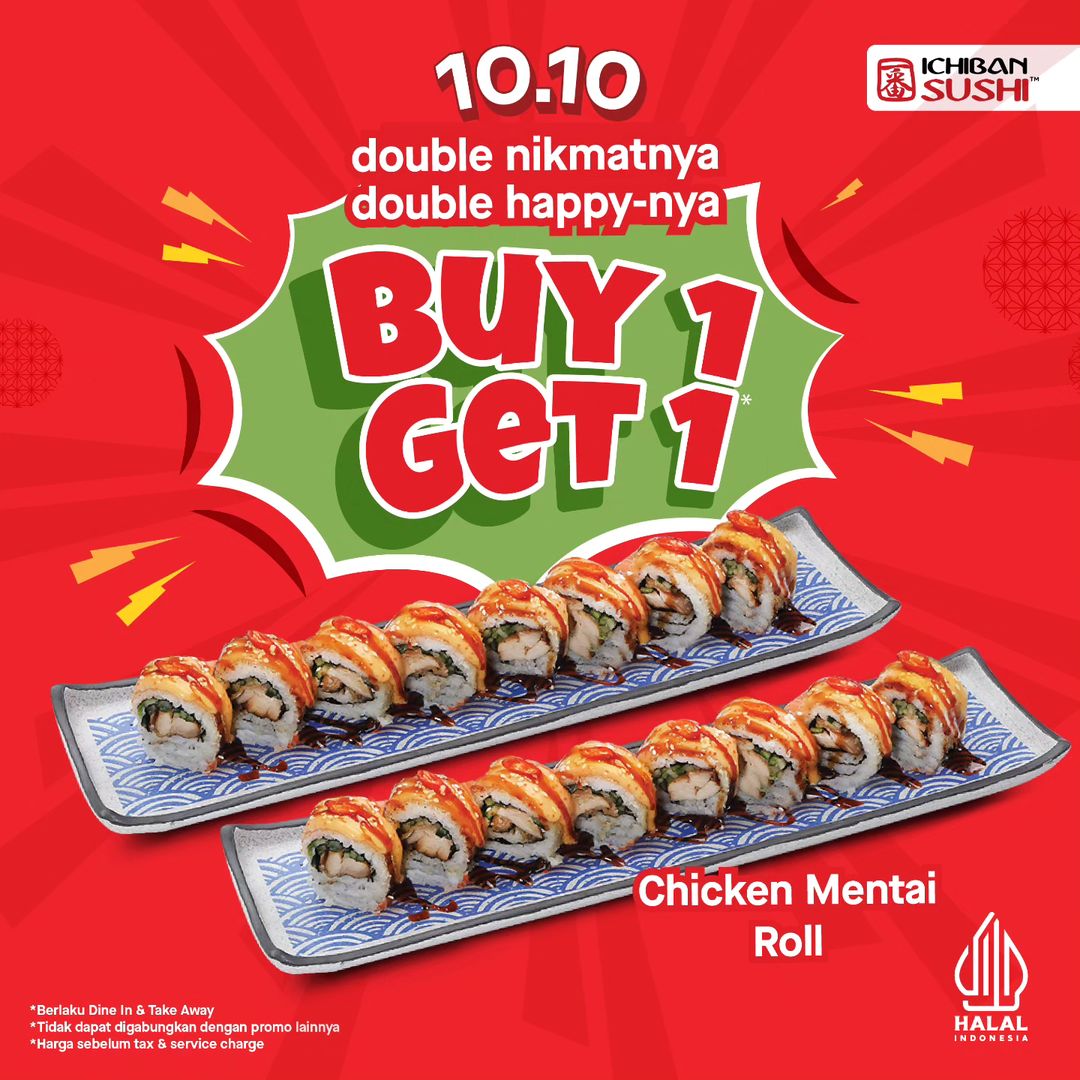 Promo ICHIBAN SUSHI 10.10 - Spesial Beli 1 Gratis 1