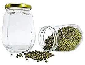 400 ML Crown Glass Jars for Kitchen Storage Container with Air Tight Golden Lid (1 Pcs)
