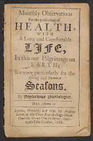 A title page for "Monthly Observations for the Preserving of Health, with a Long and Comfortable Life..."