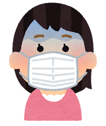 マスクを付けた人の表情のイラスト（女性・ショックを受けた顔）