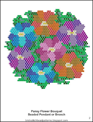 Free brick stitch seed bead pendant pattern labeled color chart.