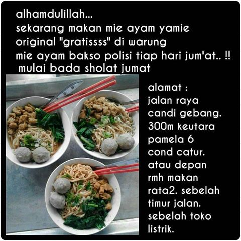 Program  Mie Ayam gratis setiap Jumat di warung makan BAKSO POLISI milik Ustadz Adi Abdillah Yogyakarta 