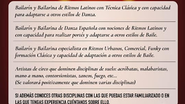 ALICANTE, MURCIA, VALENCIA: Casting para BAILARINES/AS y ARTISTAS DE CIRCO