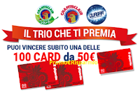 Logo ''Il Trio che ti premia'' con Quasar e Chanteclair vinci 100 card da 50€