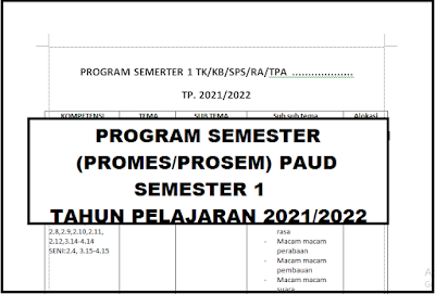 Program Semester (PROMES) PAUD Semester 1 Tahun Pelajaran 2021/2022