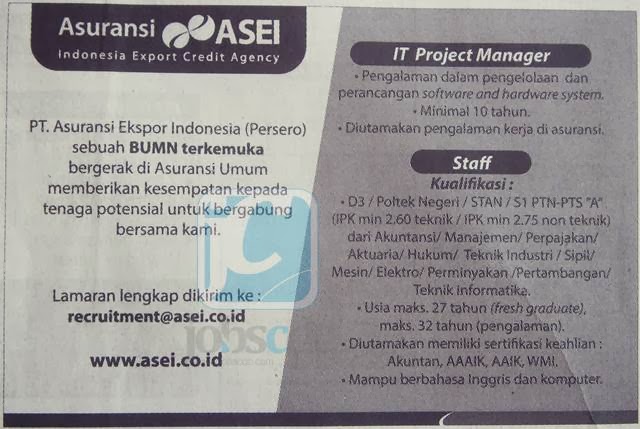 Lowongan Kerja Asuransi Ekspor Indonesia (ASEI)  Lulusan 