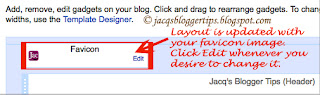 Screenshot to show the custom favicon appearing at blog's Layout: step 6