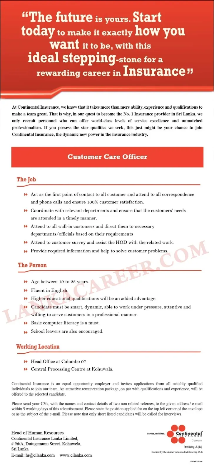 Continental Insurance Job Vacancies Official Advertisement 2024