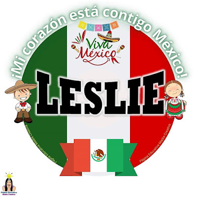 Solapín Nombre Leslie - Viva México para imprimir