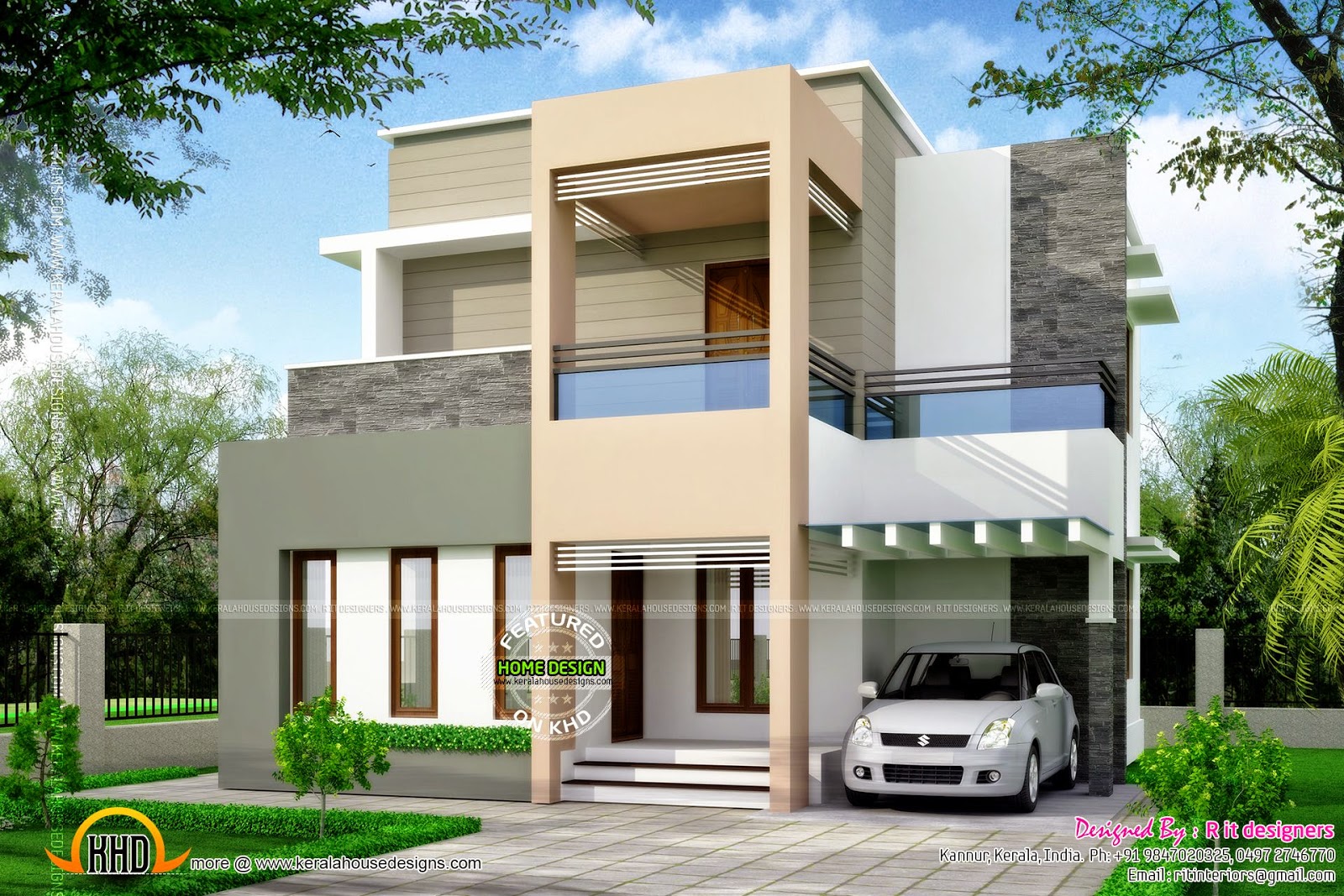 Clean box type house exterior Kerala home design and