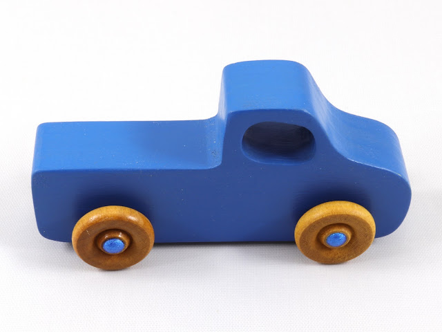 Wood Toy Truck, Handmade and Finished with Indigo Blue & Metallic Blue Acrylic Paint and Amber Shellac, Pickup from the Play Pal Series