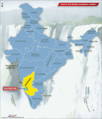 TOP 10 List of Highest Waterfalls in India for GA in Hindi