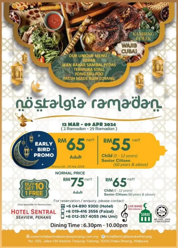 Harga Buffet Ramadhan 2024 di Hotel Sentral Seaview Penang