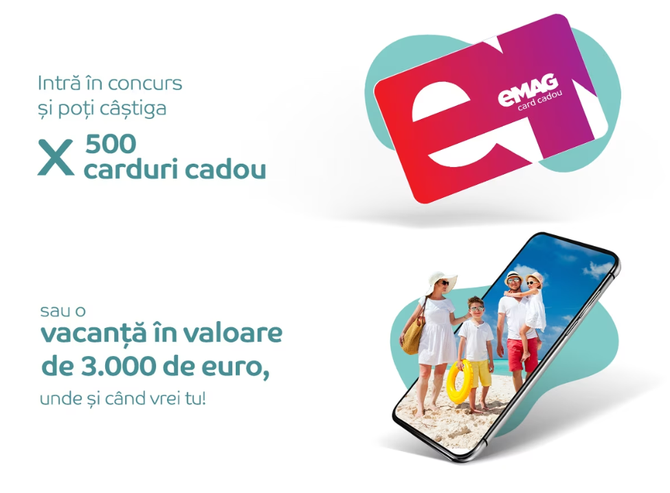 Concurs eMAG - Castiga o vacanta in valoare de 3.000 Euro sau 120 de carduri cadou eMAG - card visa - 2023
