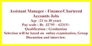 Assistant Manager - Finance/Chartered Accounts Jobs