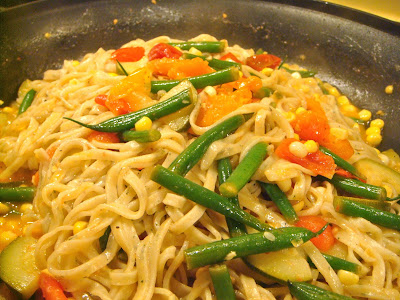 Summer squash and basil linguine with summer veggies