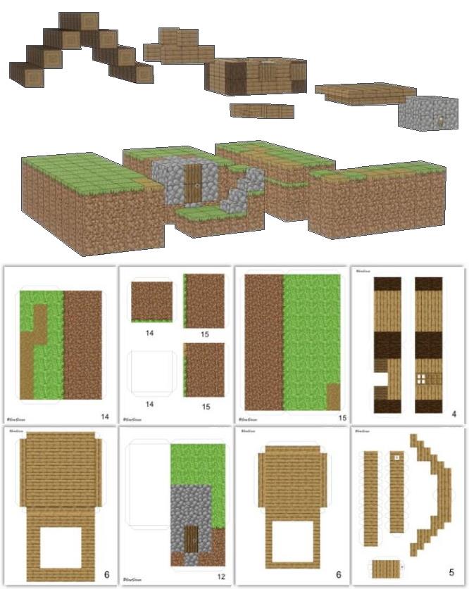 PAPERMAU: Village House Diorama Paper Model In Minecraft Style