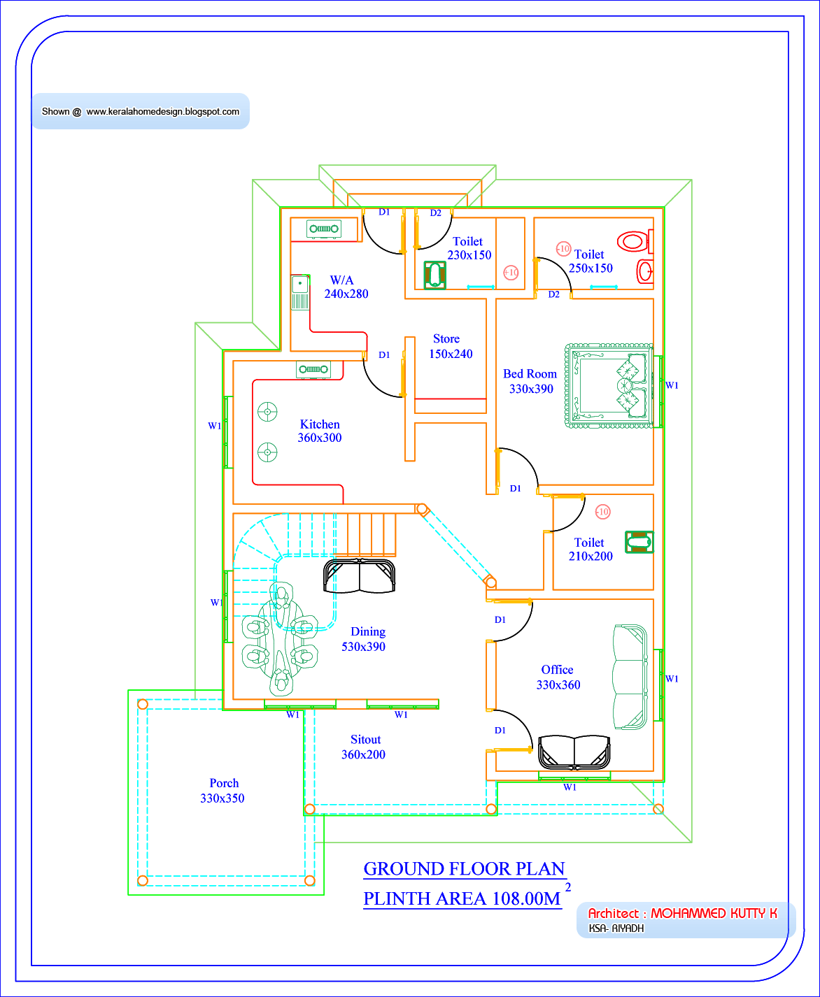 Kerala Home plan and elevation - 1969 Sq. Ft.