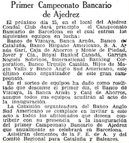 I Campeonato Bancario de Ajedrez 1929, recorte de La Vanguardia