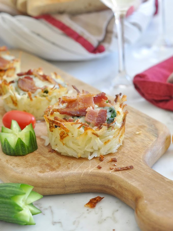 Sausage, Spinach and Bacon Hash Brown Nests