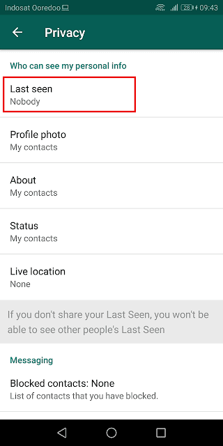 Masuk ke menu setting - akun - privasi - pilih nobody pada last seen