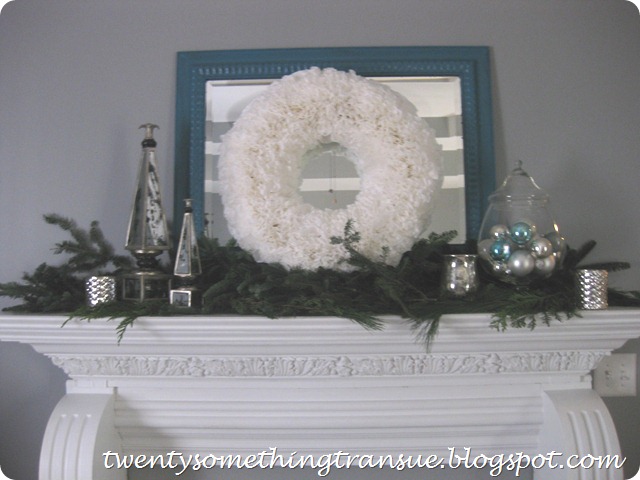 Blue and White Christmas Mantel 2