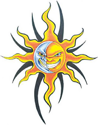 Sun And Moon Tribal Tattoo