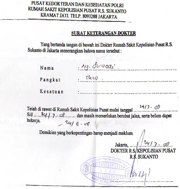 Contoh Surat Dokter Yg Sudah Diisi Contoh Surat Contoh Surat Dokter Pernyataan Sakit.