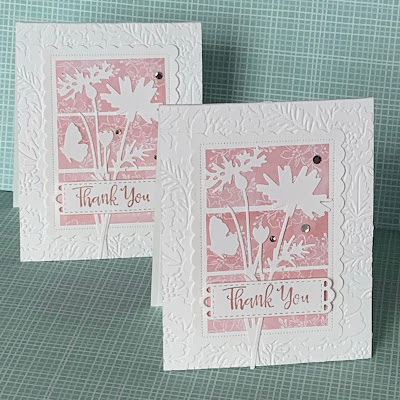 Two handmade floral Thank You cards using Stampin' Up1 Meadow Dies