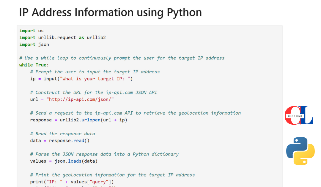 IP Address Infromation using Python ~ Computer Languages (clcoding)
