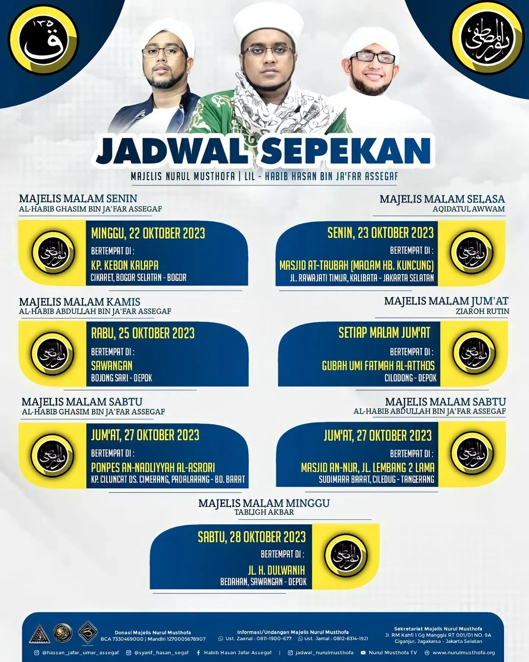 Jadwal Majlis Nurul Musthofa Minggu ini, 22-28 Oktober 2023.