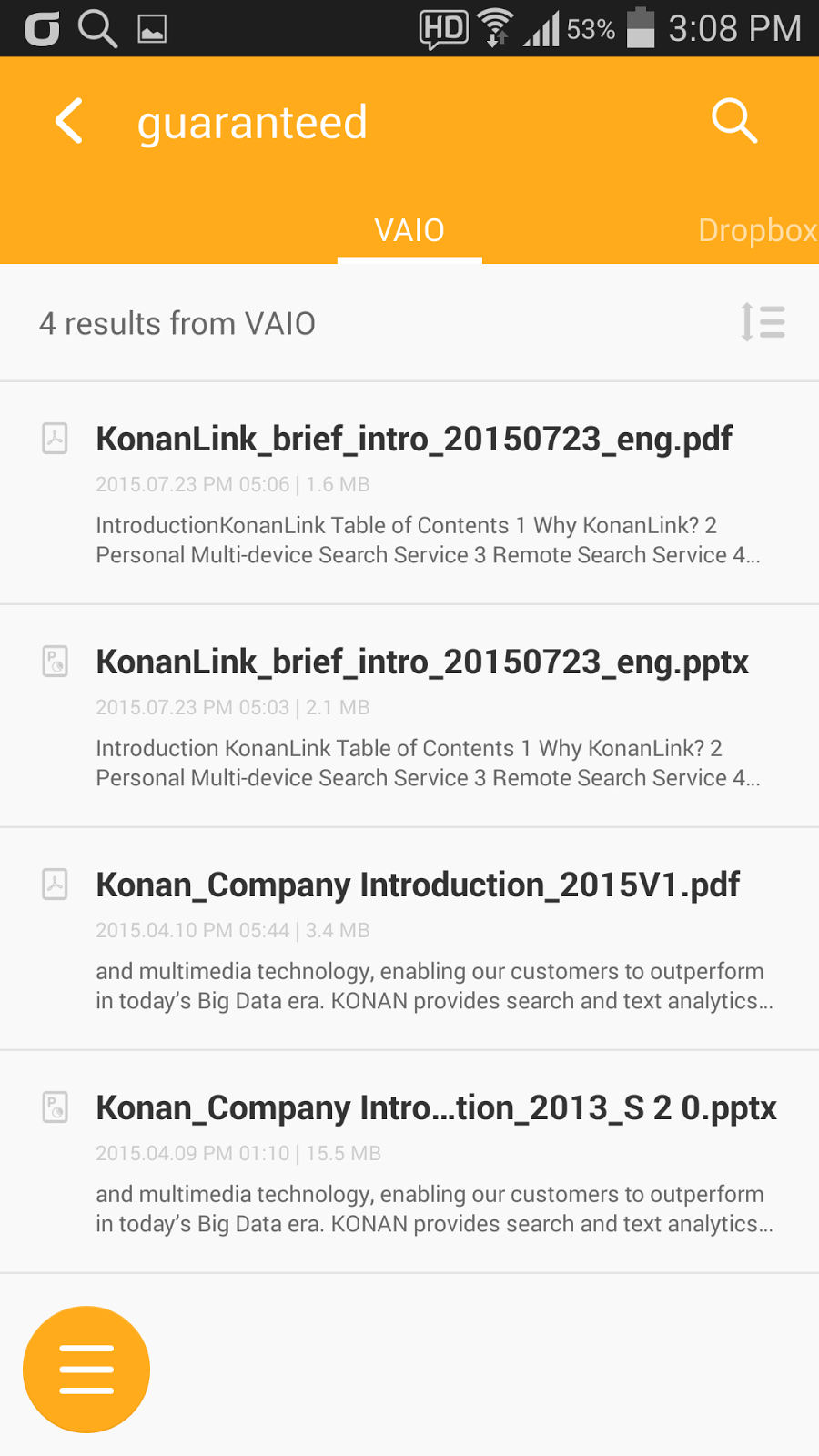 KonanLink: Search PC, smartphone, cloud, email at once 