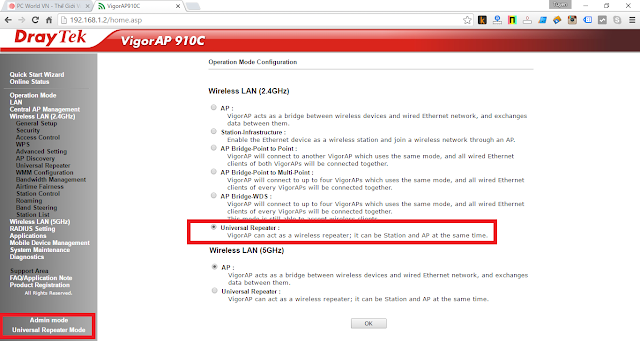 VigorAP 910C: Set Operation Mode Configuration to Universal Repeater